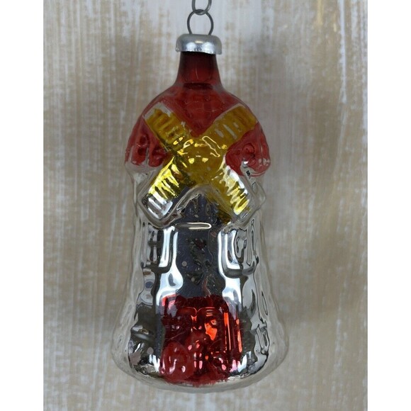 Vintage Blown Glass Red And Gold WINDMILL Embossed Christmas Ornament - Picture 1 of 6